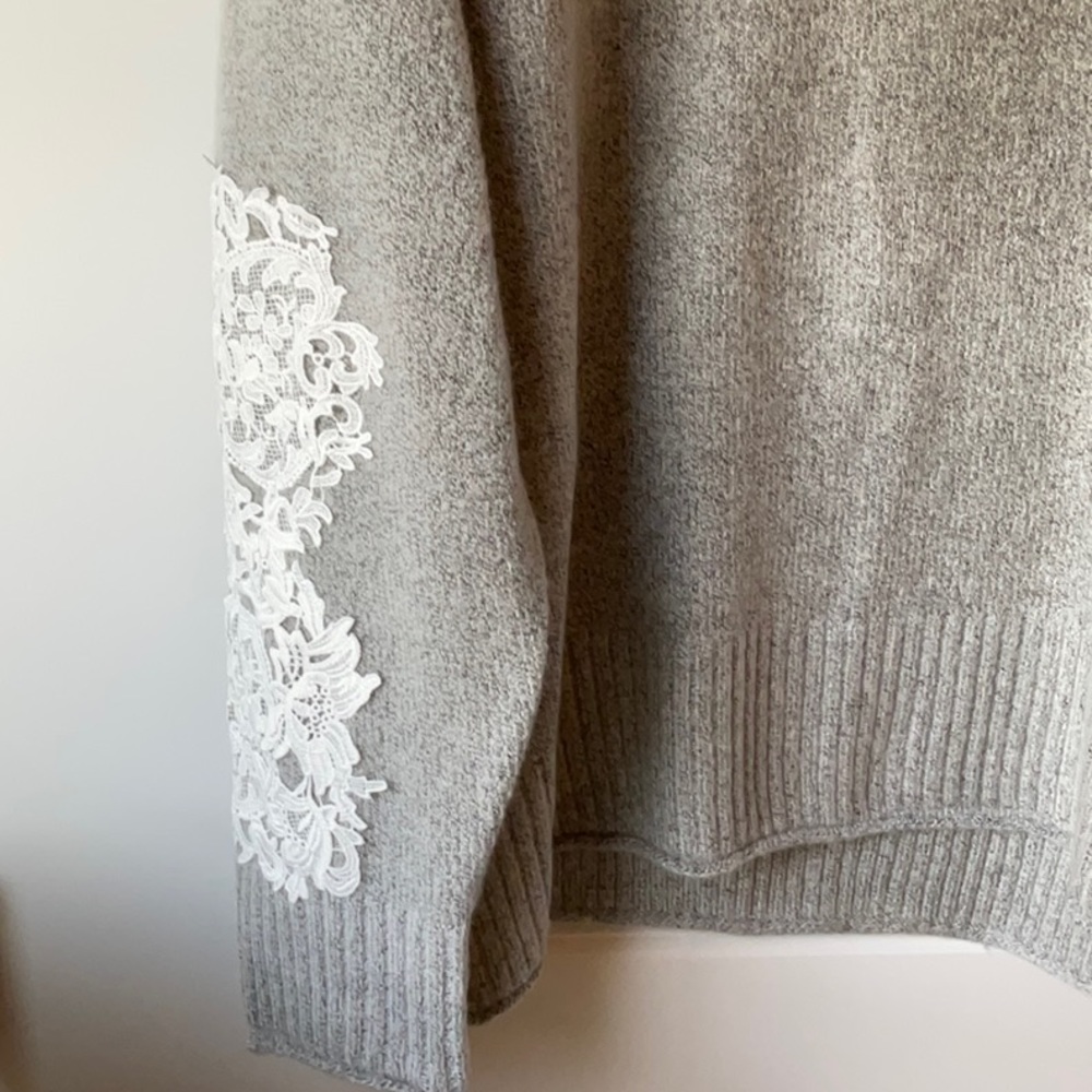Grey Sweater with Lace Appliqué